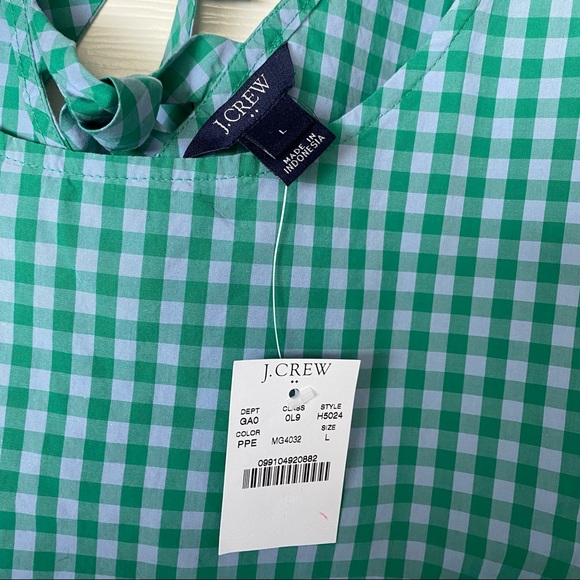 J Crew Printed Bow Back Peplum Tank Top Gingham Blue Green Size L NEW - Picture 5 of 9